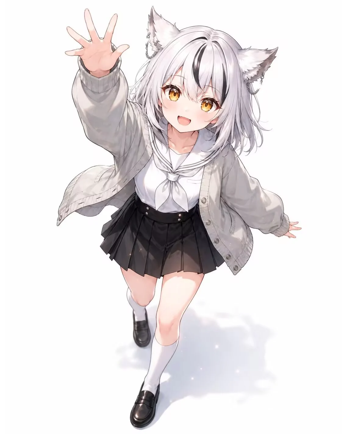白发猫耳少女插画